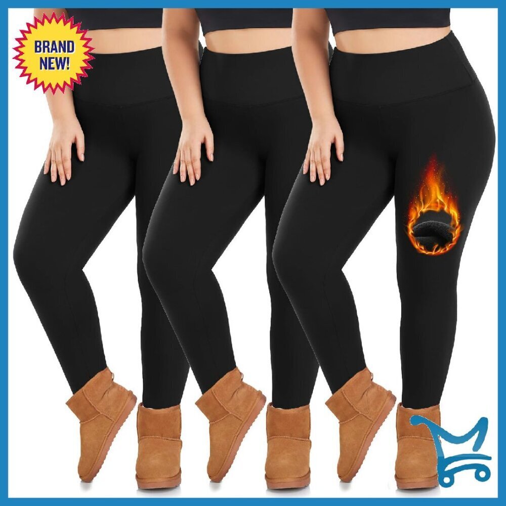Plus Size Fleece Lined Leggings 3 Pack - X-Large Warm Winter Yoga Pants